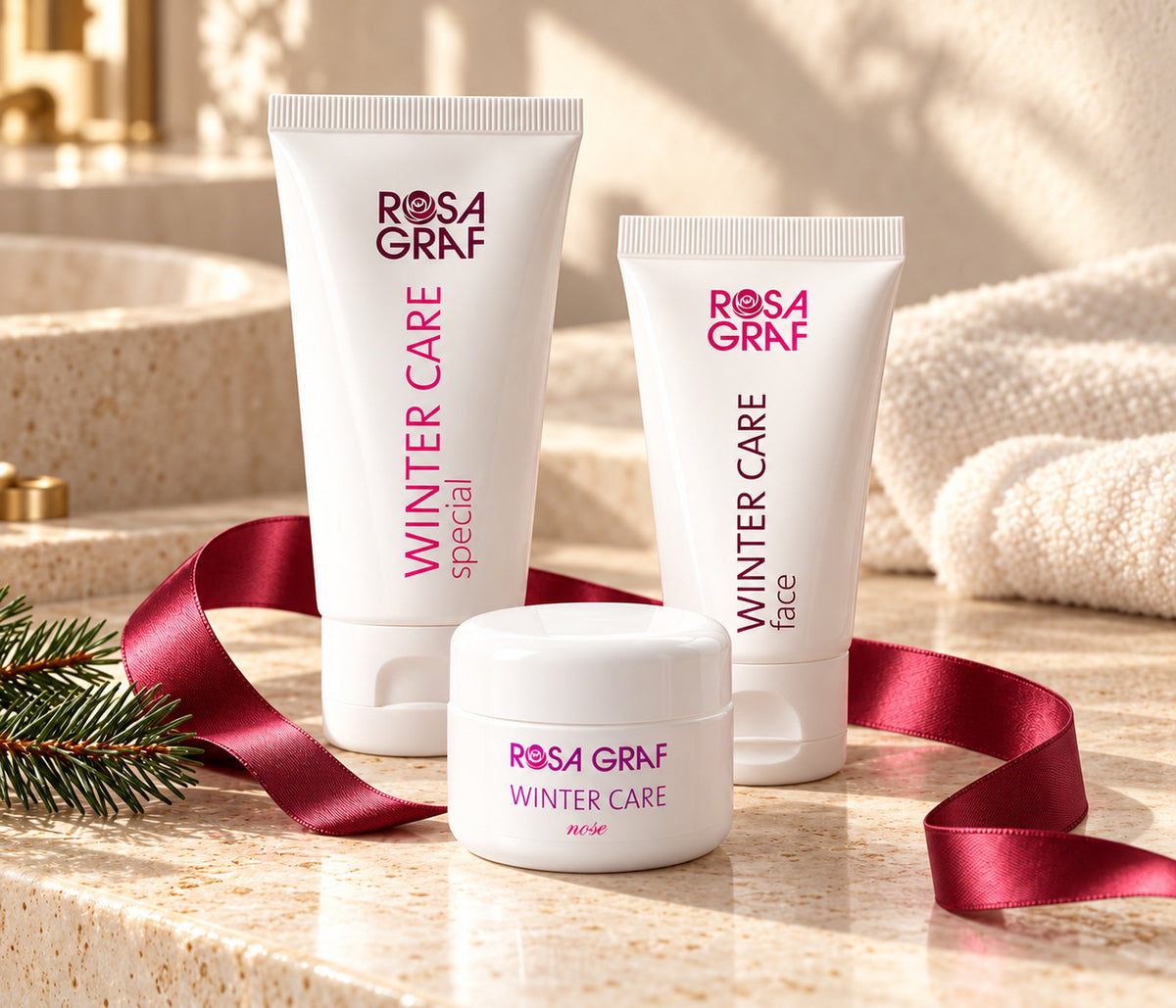 Vánoční balíček Winter Care na světlém kamenném podkladu